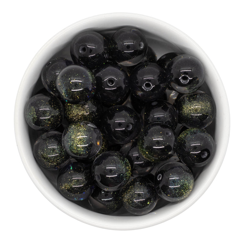 Black Color Core Glitter Illusion Beads 16mm (Package of 10)
