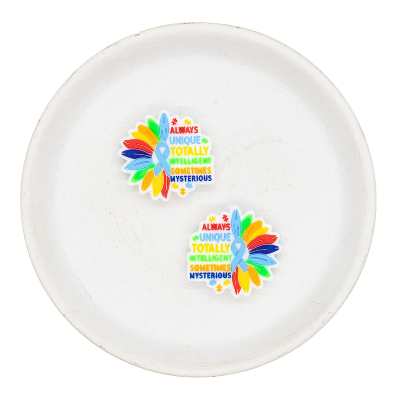 Always Unique Totally Intelligent Sometimes Mysterious Autism Silicone Focal Bead 27x29mm (Package of 2)