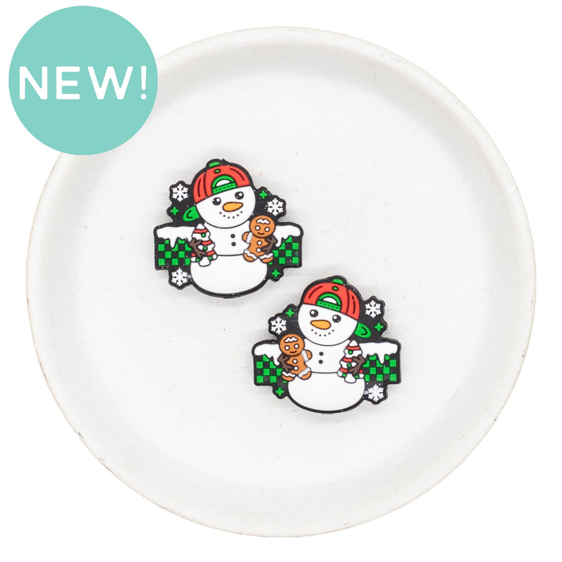 Snowman w/Gingerbread and Christmas Tree Cake Silicone Focal Bead 29x31mm (Package of 2)