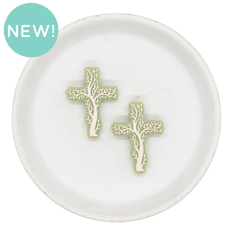 Tree Cross Silicone Focal Bead 36x26mm (Package of 2)