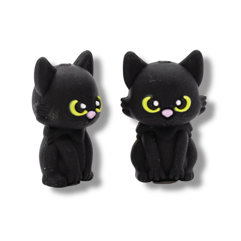 3-D Black Cat Silicone Focal Bead 28x18x14mm (Package of 2)