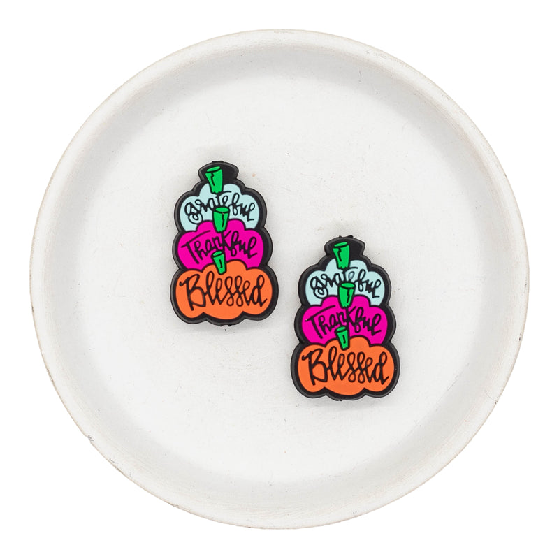 Pumpkin Stack Grateful Thankful Blessed Silicone Focal Bead 34x22mm (Package of 2)