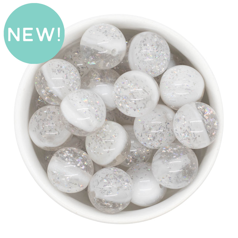 White & Clear Shimmer Duo w/Silver Foil Beads 20mm (Package of 10)