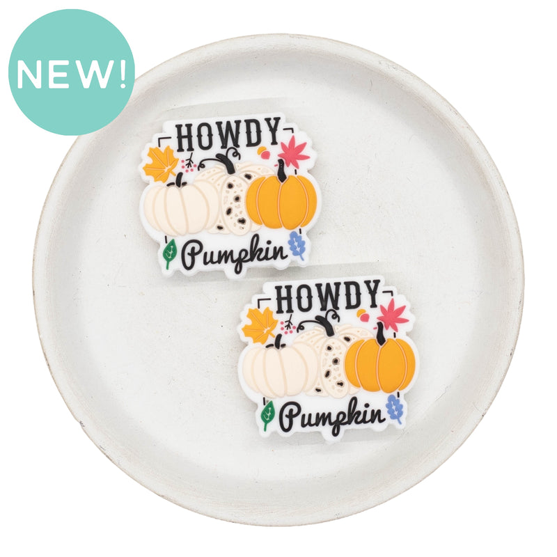 Howdy Pumpkin Silicone Focal Bead 35x39mm (Package of 2)