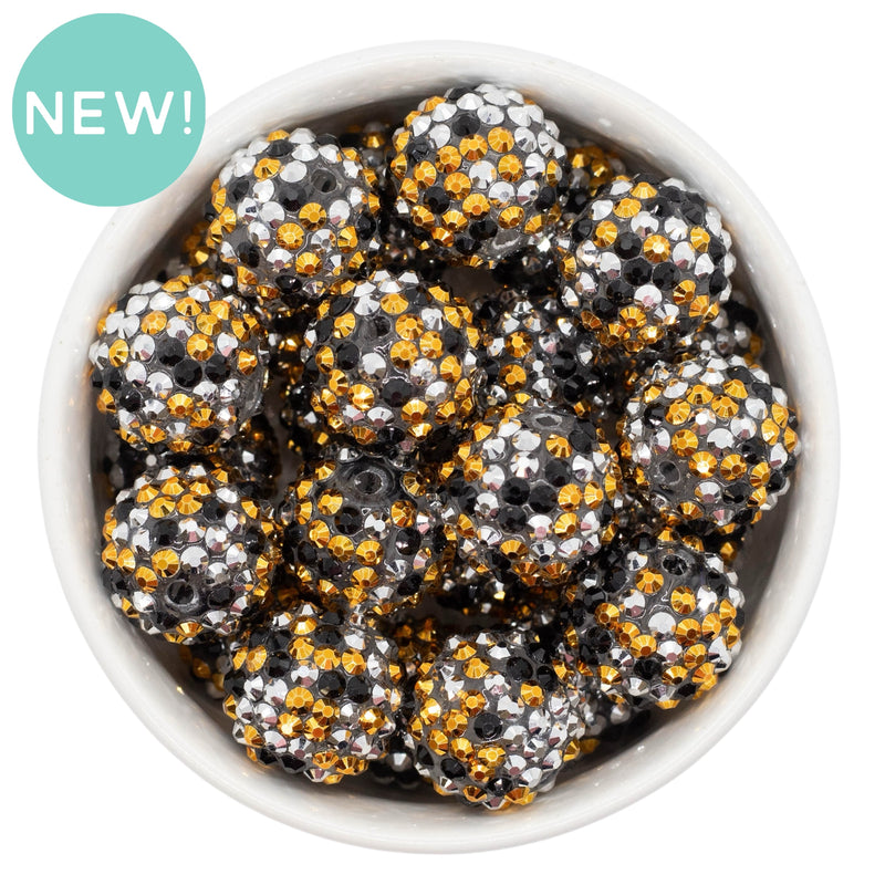 Black, Silver & Gold Confetti Rhinestone Beads 20mm (Package of 10)