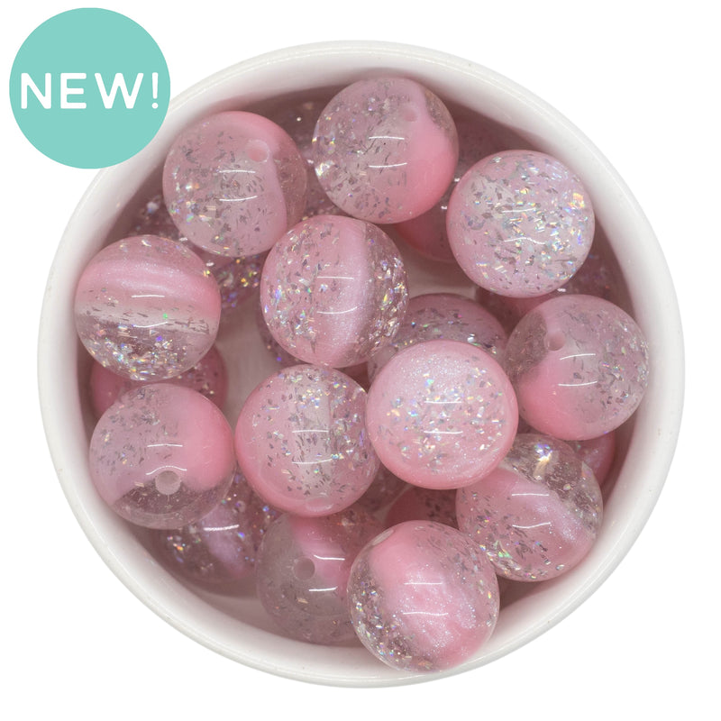 Light Pink & Clear Shimmer Duo w/Silver Foil Beads 20mm (Package of 10)