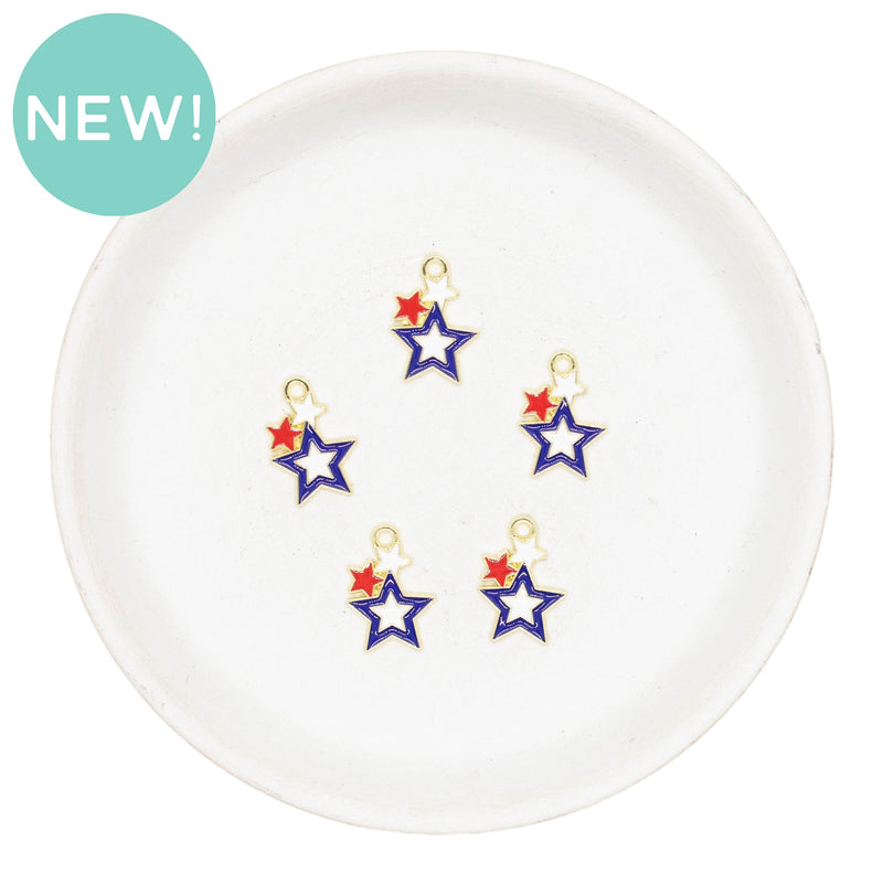 Red White and Blue Star Trio Enamel Charm 12x16mm (Package of 5)