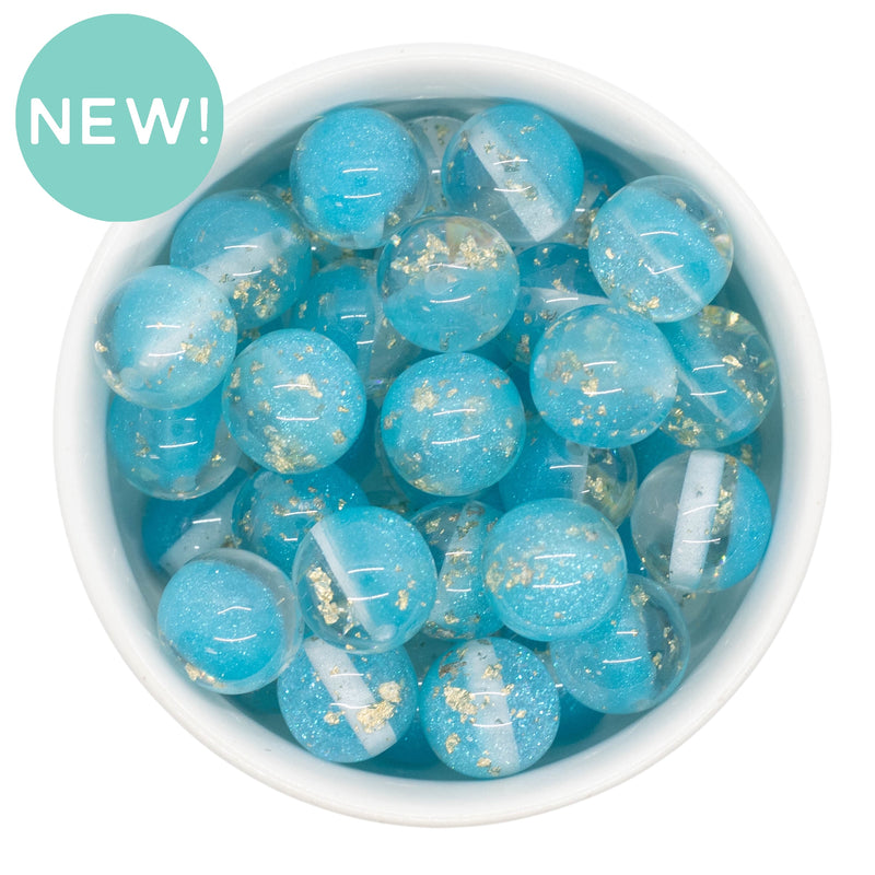 Turquoise Glitter & Clear Duo w/Gold Fleck Beads 16mm (Package of 10)