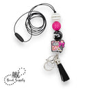 Teacher Notebook with Black & White Check Pencil Silicone Focal Bead 26x27mm (Package of 2)