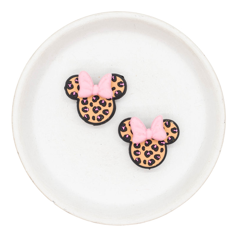 Leopard Mouse with 3-D Pink Bow Silicone Focal Bead 30x25x13mm (Package of 2)