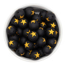 Black w/Gold Star Inlay Silicone Beads 15mm (Package of 10)