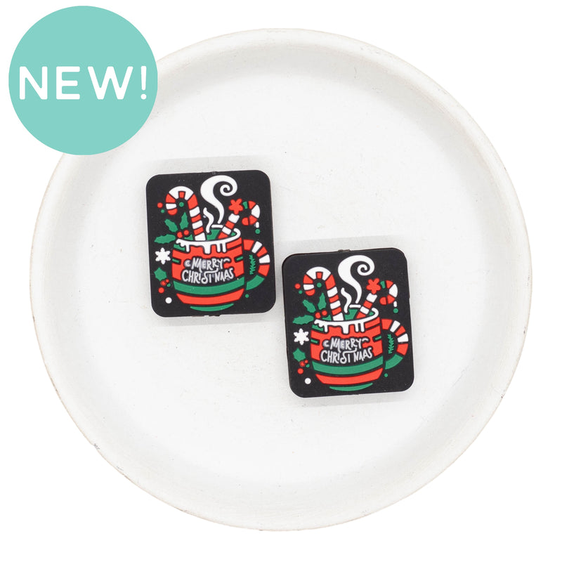 Merry Christmas Mug w/Candy Canes Silicone Focal Bead 30x26mm (Package of 2)
