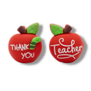 3-D Teacher Apple w/Thank You & Worm on Reverse Side Silicone Focal Bead 26x22x19mm (Package of 2)
