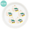 Stack of Books w/Flowers Enamel Charm 28x27mm (Package of 5)