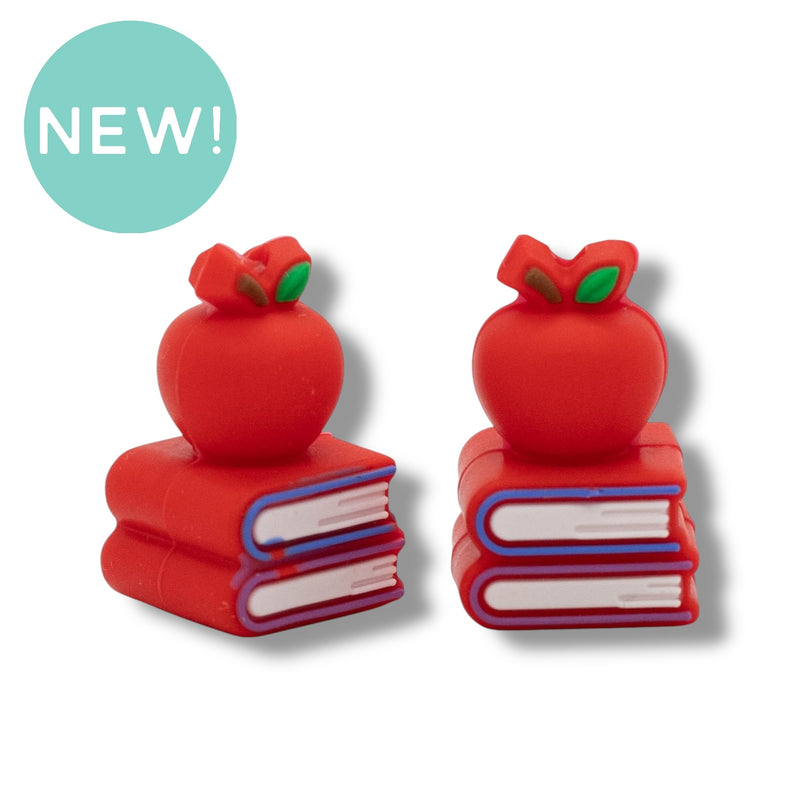3-D Book Stack w/Apple Silicone Focal Bead 24x16x15mm (Package of 2)