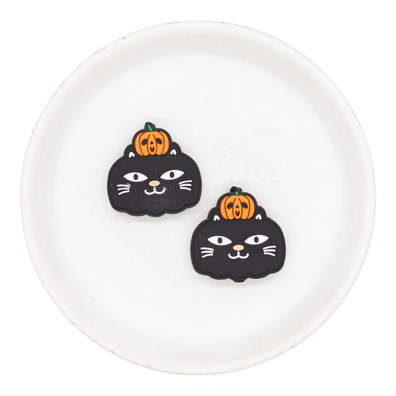 Black Cat w/Carved Pumpkin Silicone Focal Bead 28mm (Package of 2)