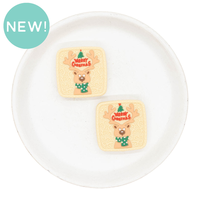 Merry Christmas Reindeer Silicone Focal Bead 30mm (Package of 2)