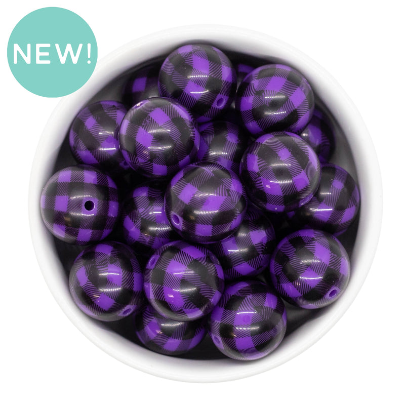 Black and Purple Plaid Beads 20mm (Package of 10)