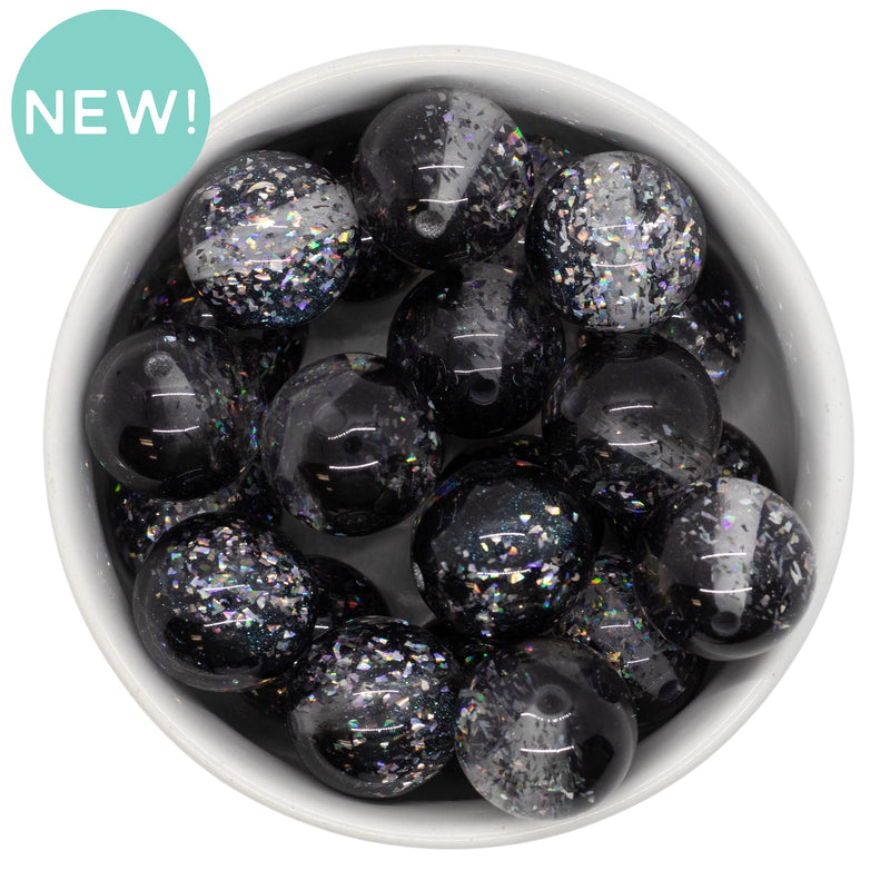Black & Clear Shimmer Duo w/Silver Foil Beads 20mm (Package of 10)