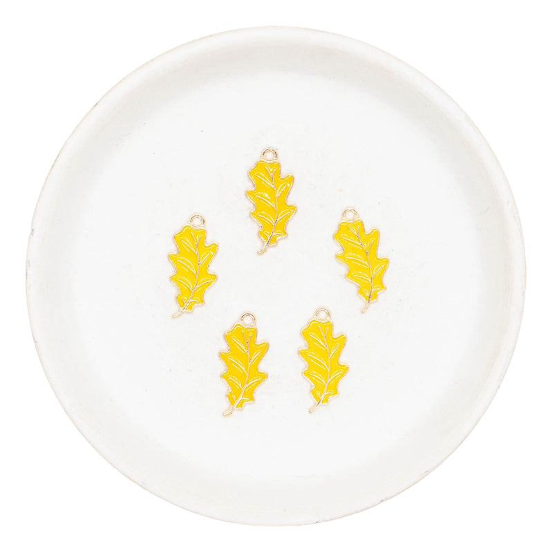 Yellow Leaf Enamel Charm 23x11mm (Package of 5)