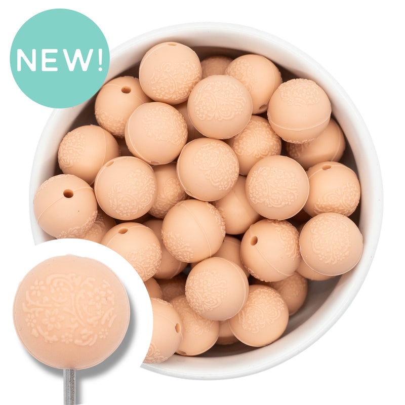 Embossed Champagne Silicone Beads 15mm (Package of 10)
