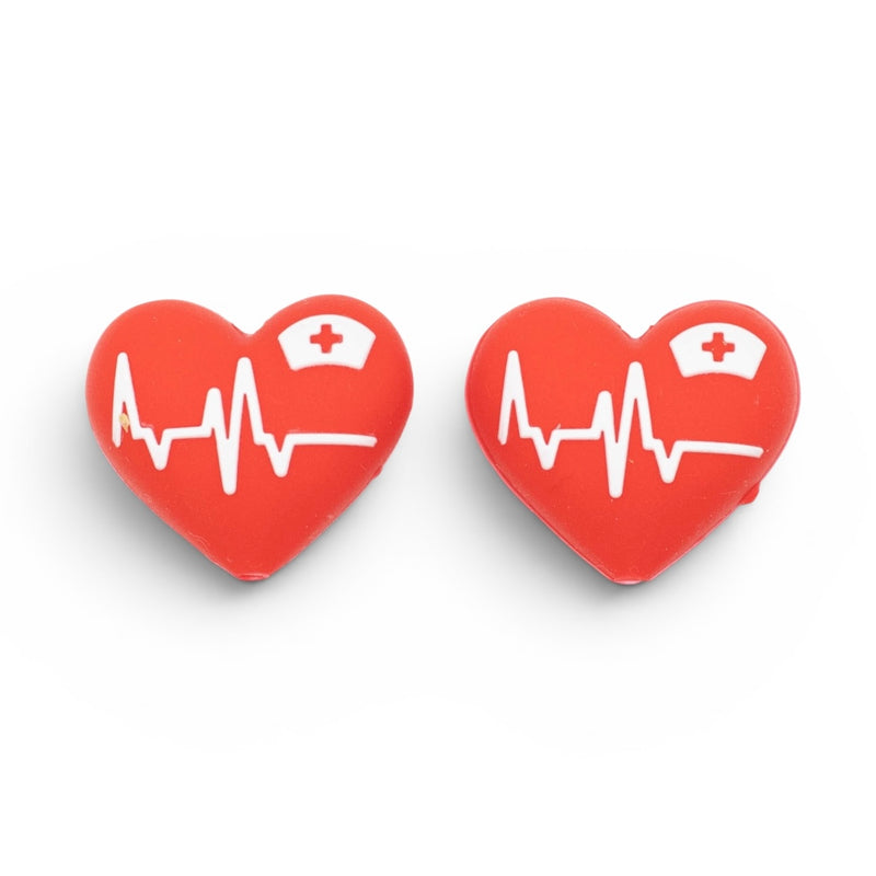 3-D Medical Heart Silicone Focal Bead 22x25x15mm (Package of 2)