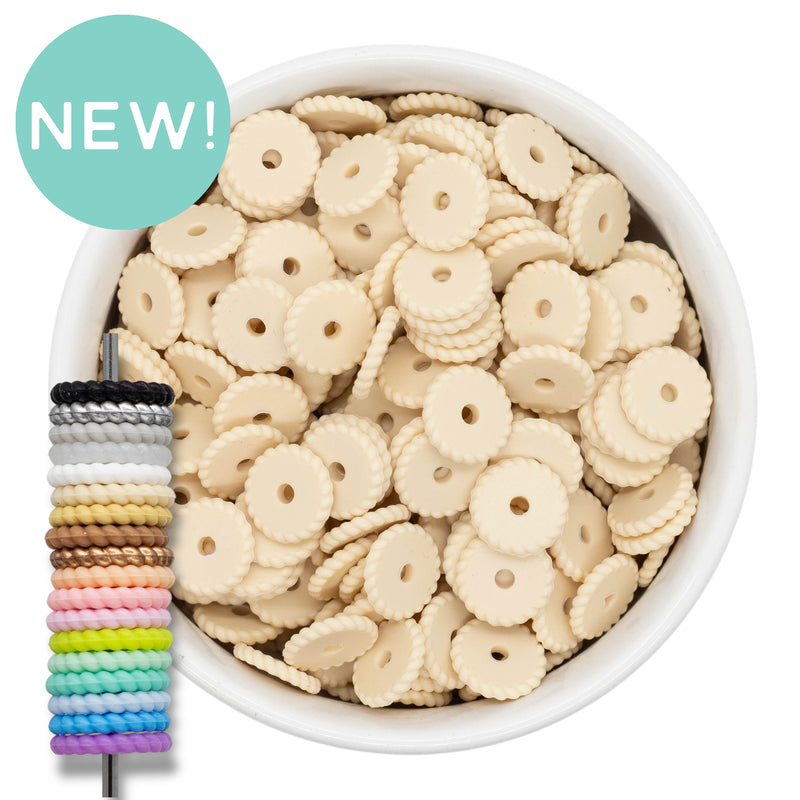Beige Rope Edge Silicone Spacer Beads 12x2mm (Package of 20)