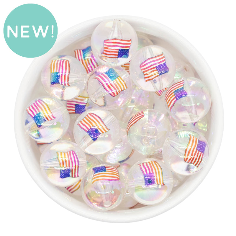 Translucent Iridescent American Flag Printed Beads 20mm (Package of 10)