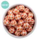White w/Orange Plaid Beads 16mm (Package of 10)