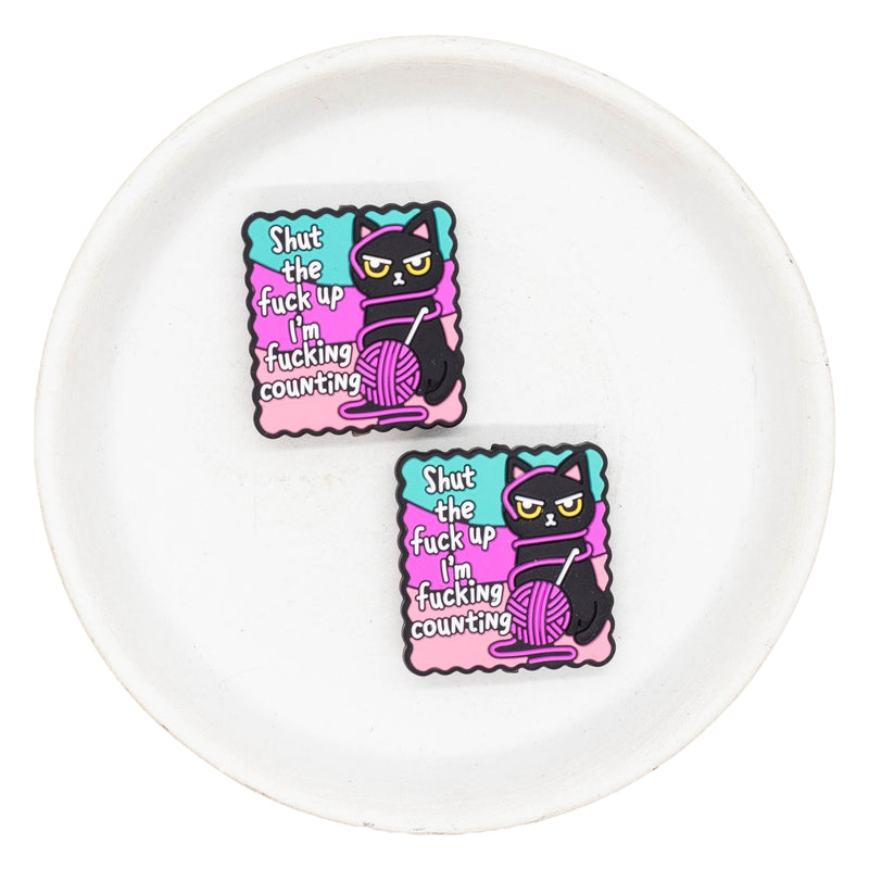 Crocheting Cat Counting Silicone Focal Bead 30x28mm (Package of 2)