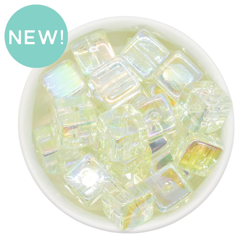 Pale Green Translucent Iridescent Square Beads 16mm (Package of 10)