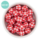 White w/Red Plaid Beads 16mm (Package of 10)