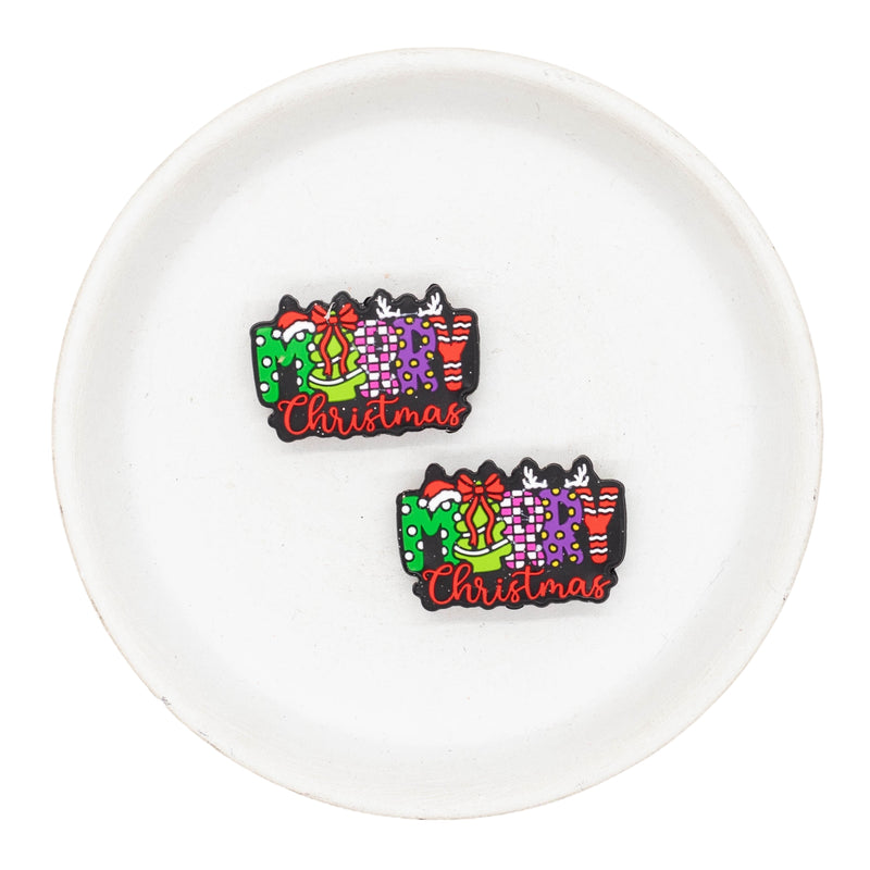 Merry Christmas Silicone Focal Bead 31x20mm (Package of 2)