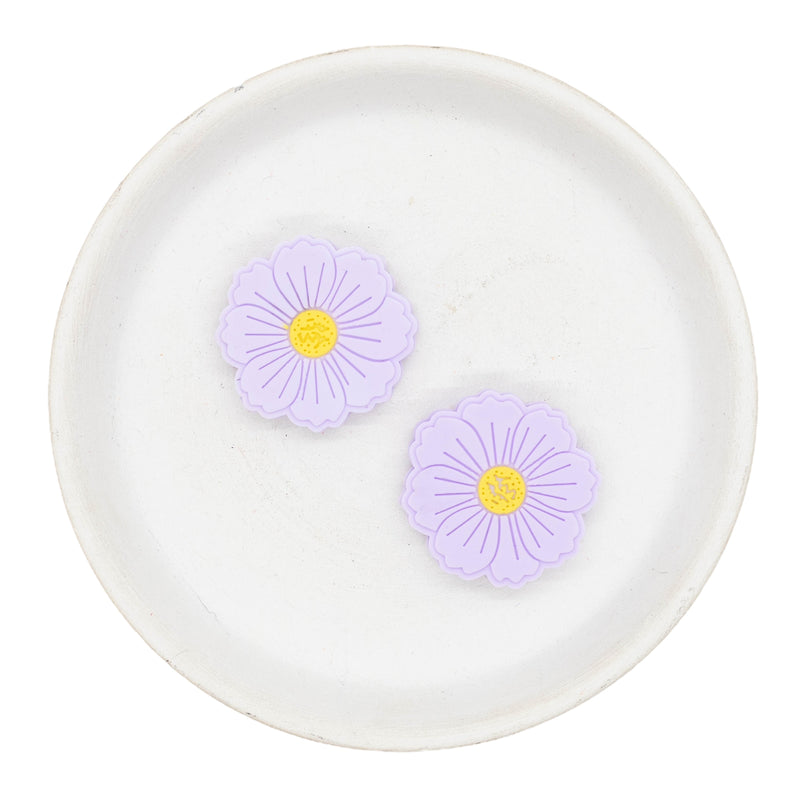 lavender flower with yellow center Lavender Flower w/Yellow Center Silicone Focal Bead 30mm (Package of 2
