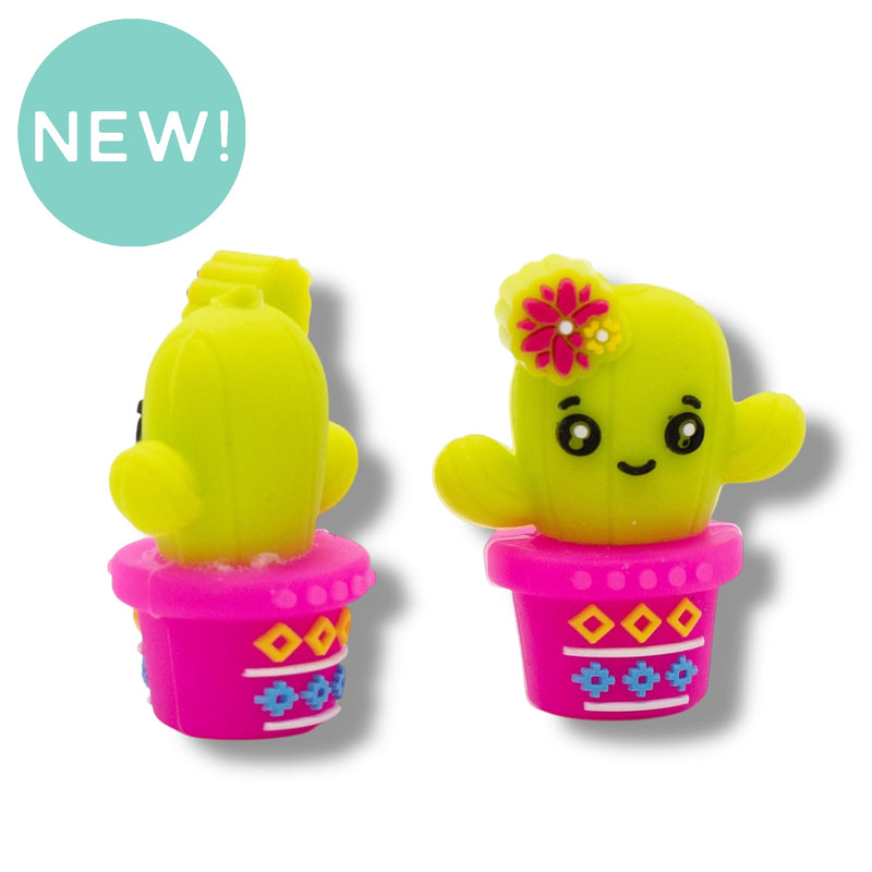3-D Potted Cactus Silicone Focal Bead 29x24x17mm (Package of 2)
