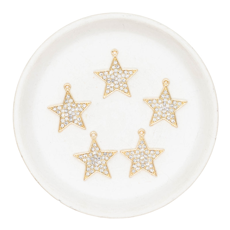 Gold Star w/Rhinestones Charm 25x23mm (Package of 5)