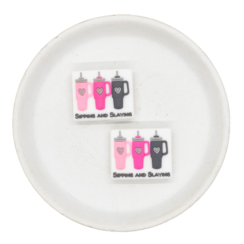 Sipping and Slaying Silicone Focal Bead 24x29mm (Package of 2)