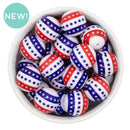 Red, White & Blue Star Stripe Overlay Printed Beads 20mm (Package of 10)