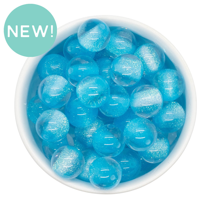 Turquoise Color Core Glitter Illusion Beads 16mm (Package of 10)