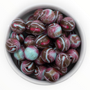 Brown, Red & Light Blue Woodgrain Marble Beads 16mm (Package of 10)