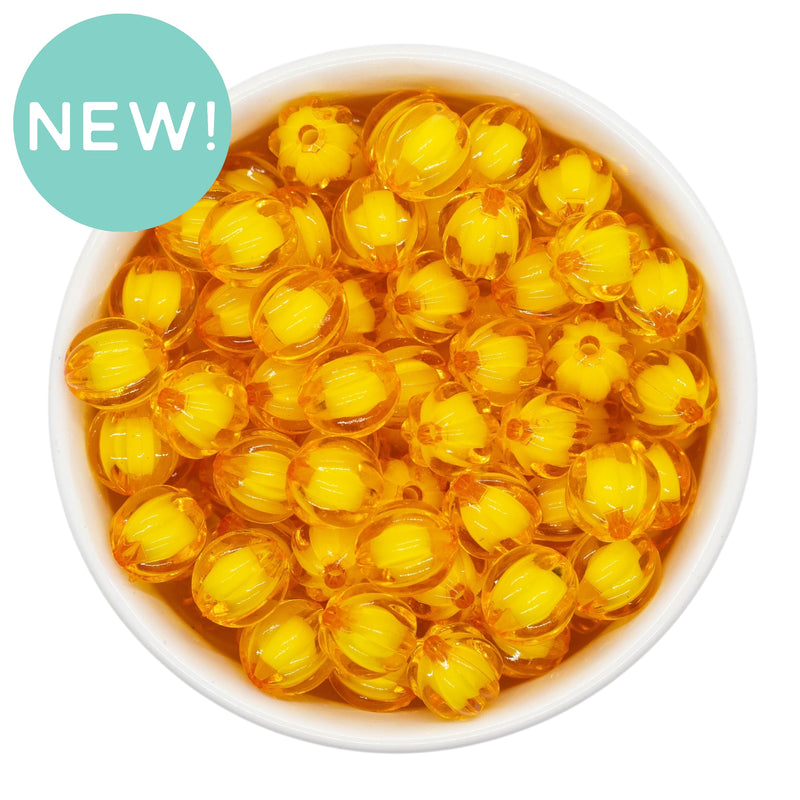 School Bus Yellow Translucent Pumpkin White Core Beads 12mm (Package of 20)