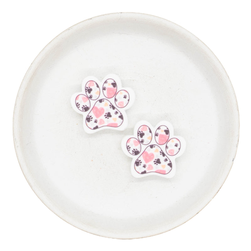 Printed Paw Silicone Focal Bead 26x30mm (Package of 2)