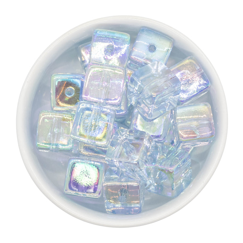 Pale Blue Translucent Iridescent Square Beads 16mm (Package of 10)
