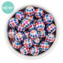 Iridescent Red, White & Blue Gingham Beads 16mm (Package of 10)