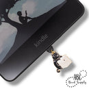 Cat w/Book Stack Enamel Charm 26x22mm (Package of 5)