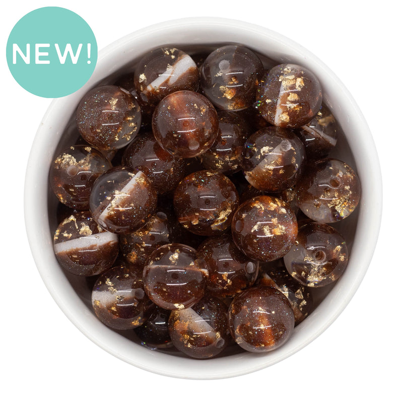 Brown Glitter & Clear Duo w/Gold Fleck Beads 16mm (Package of 10)