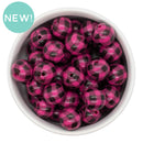 Black & Hot Pink Plaid Beads 16mm (Package of 10)