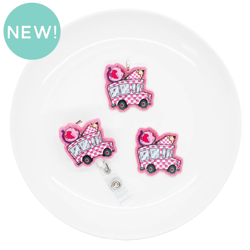 Pink Check School Bus Acrylic Accent 43x44mm (Package of 1)