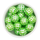 Green Gingham Printed Pearl Beads 20mm (Package of 10)