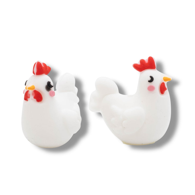 3-D Chicken Silicone Focal Bead 27x28x18mm (Package of 2)